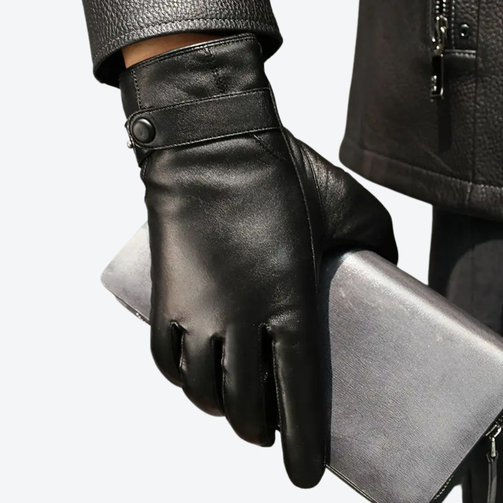 100% Genuine Leather Gloves Men Thick Warm Driving Cycling Touch Screen Winter Guantes Top Layer Sheepskin Full Finger Gloves - Bastoni