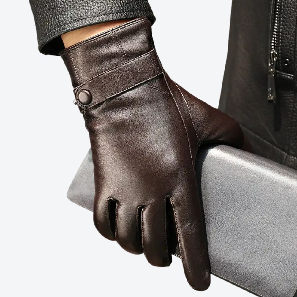 100% Genuine Leather Gloves Men Thick Warm Driving Cycling Touch Screen Winter Guantes Top Layer Sheepskin Full Finger Gloves - Bastoni