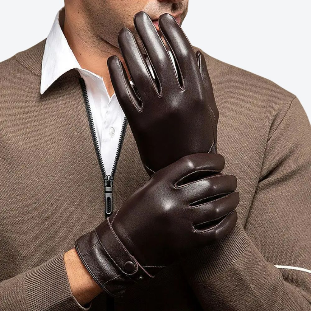 100% Genuine Leather Gloves Men Thick Warm Driving Cycling Touch Screen Winter Guantes Top Layer Sheepskin Full Finger Gloves - Bastoni