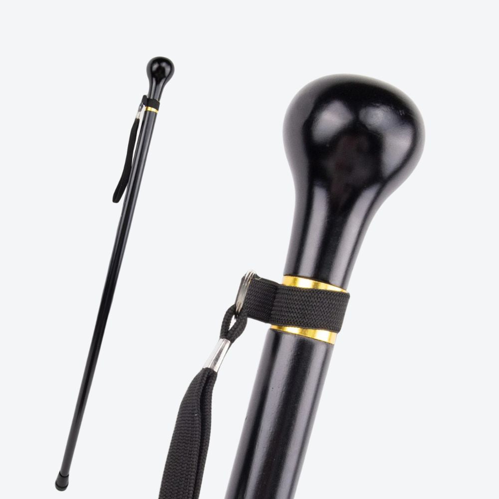 Traditional Black Round Wooden Cane Bastoni