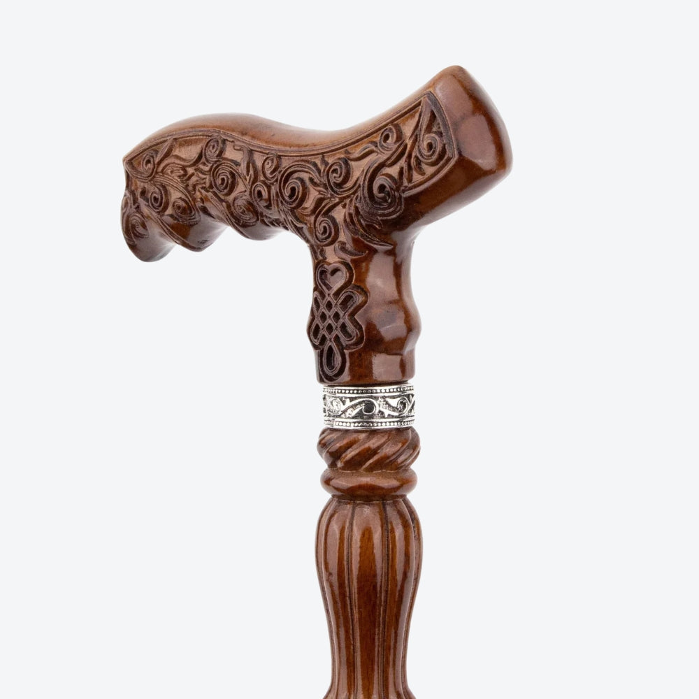 Classic Victorian Walking Stick in Carved Brown Wood - Bastoni