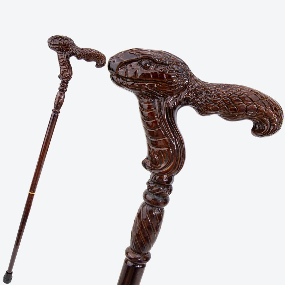 Vintage Carved Wooden Snake Cane-Bastoni UK