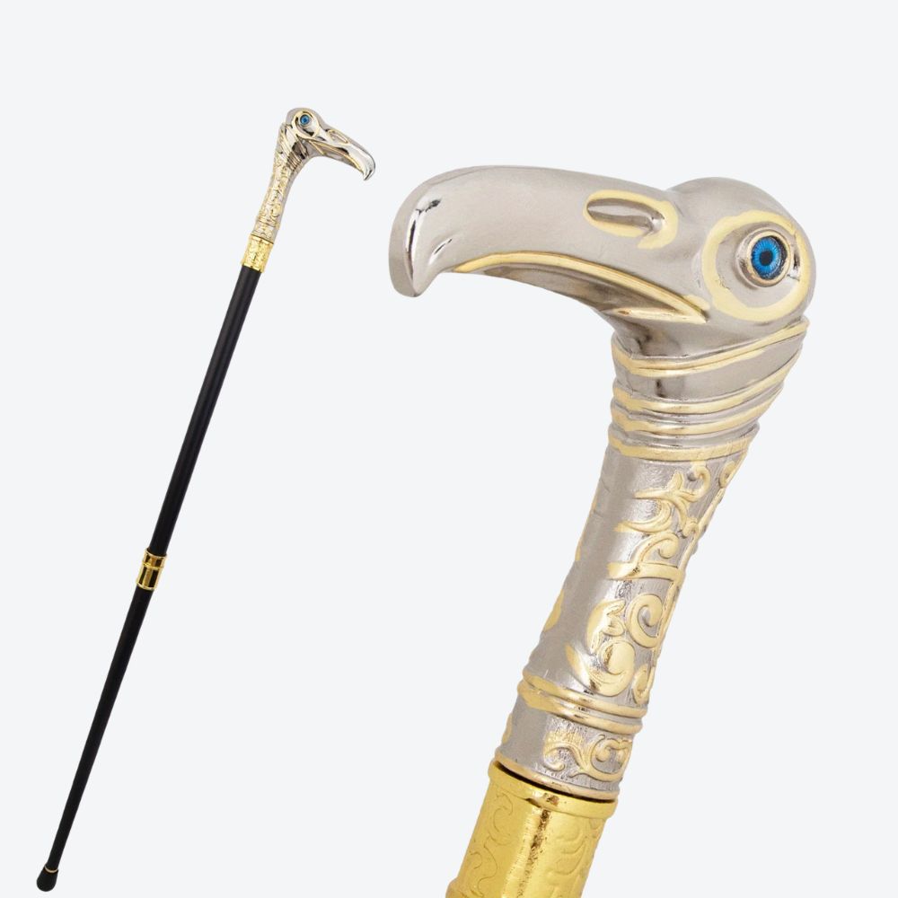 Vintage Luxury Golden Heron Walking Stick Silver/Golden-Bastoni UK
