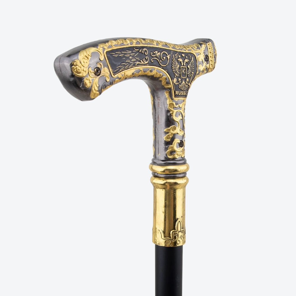 Vintage Metal Walking Stick, Wolf Black/Gold - Bastoni