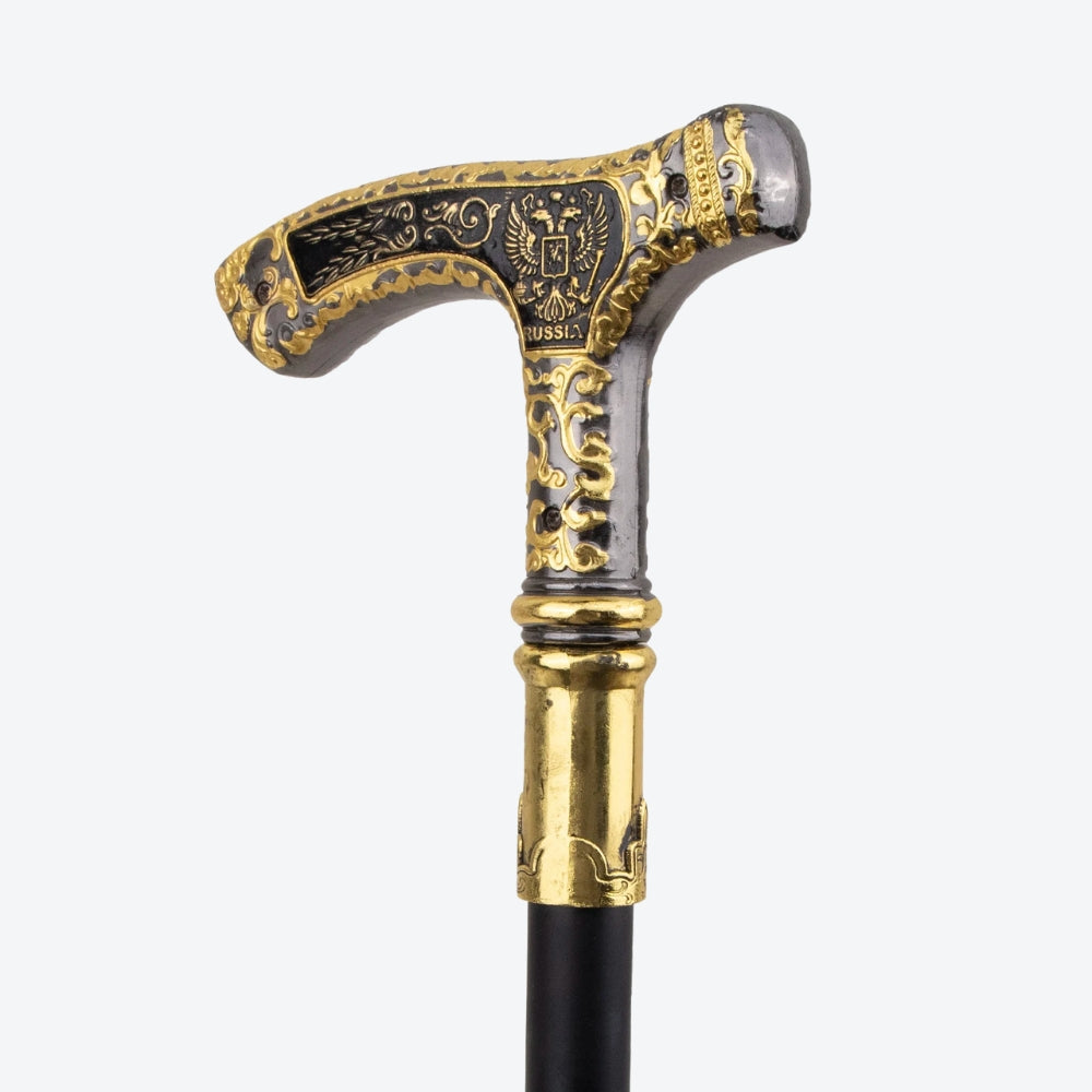 Vintage Metal Walking Stick, Wolf Black/Gold - Bastoni