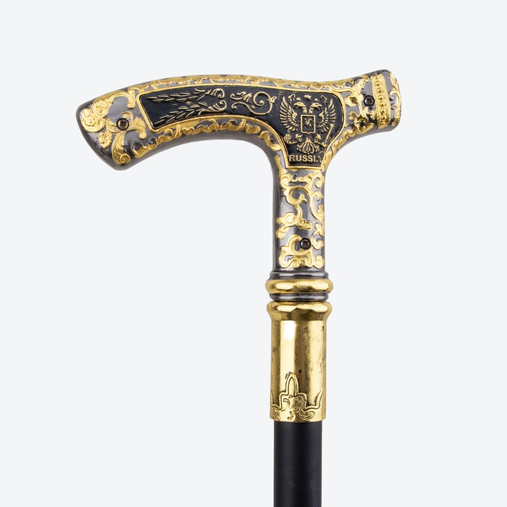 Vintage Metal Walking Stick, Wolf Black/Gold - Bastoni