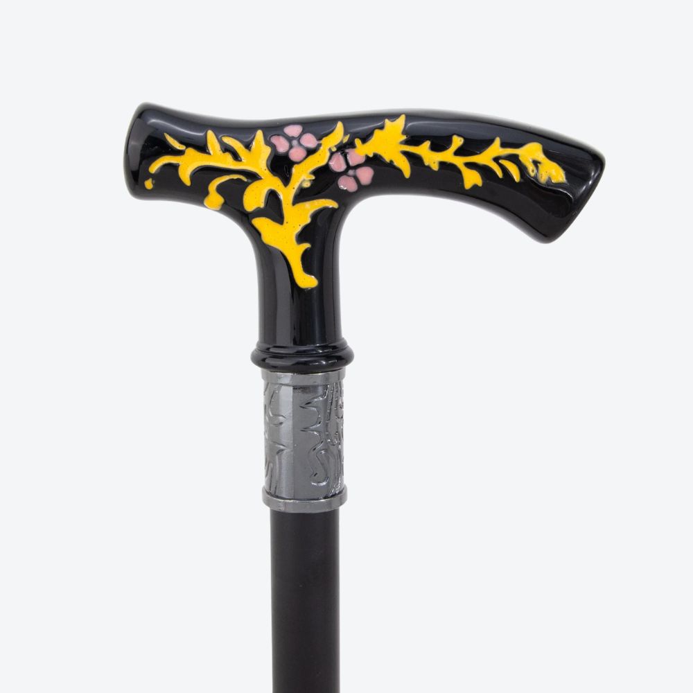 Vintage Summer Flowers Metal Cane Black/Yellow-Bastoni UK