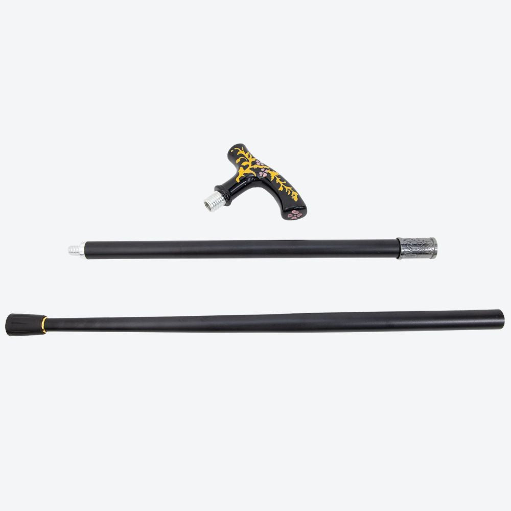 Vintage Summer Flowers Metal Cane Black/Yellow-Bastoni UK