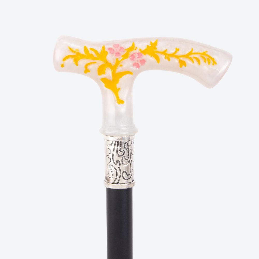 Vintage Summer Flowers Metal Cane White/Yellow-Bastoni UK