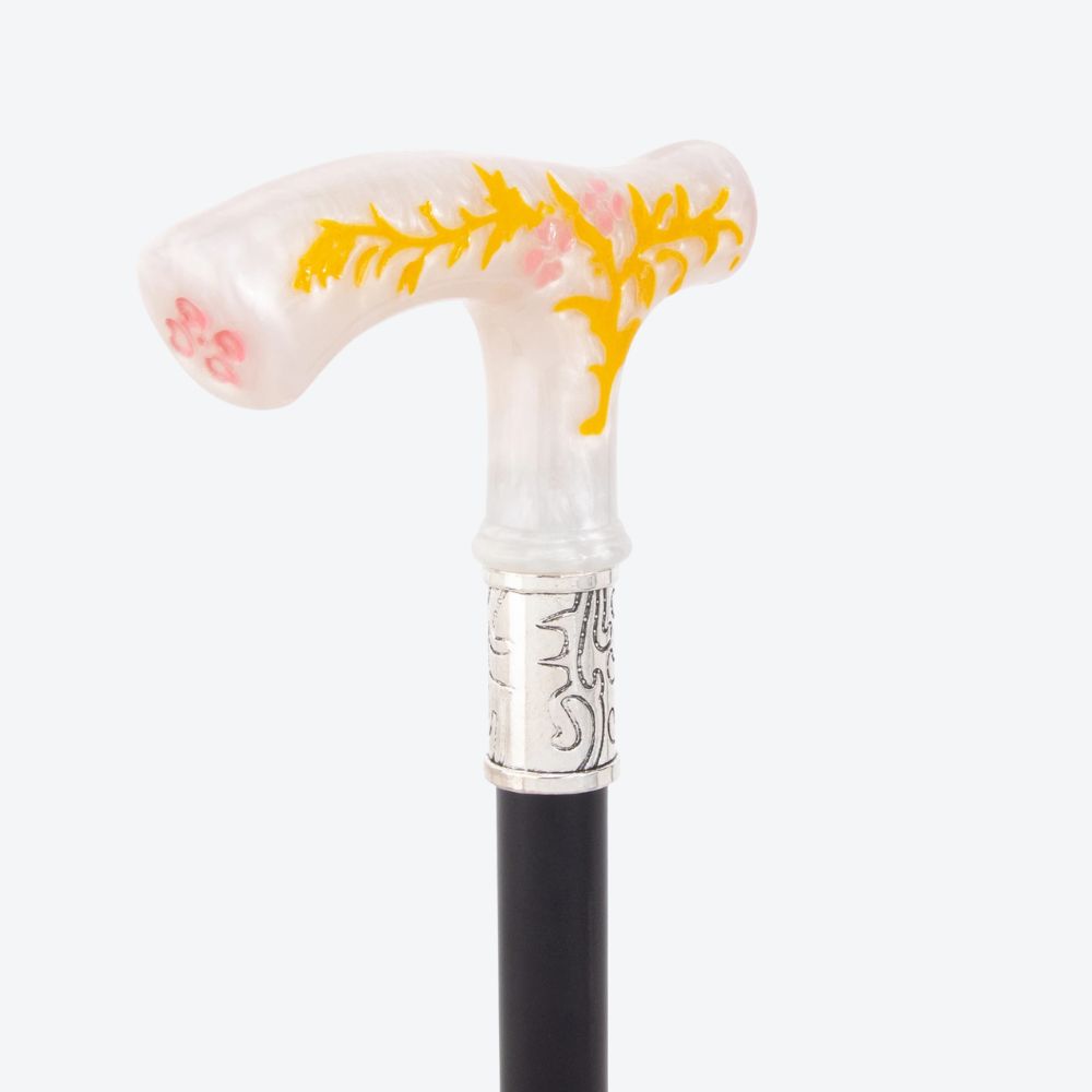Vintage Summer Flowers Metal Cane White/Yellow-Bastoni UK
