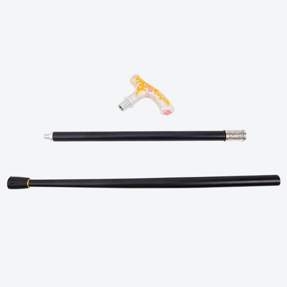 Vintage Summer Flowers Metal Cane White/Yellow-Bastoni UK
