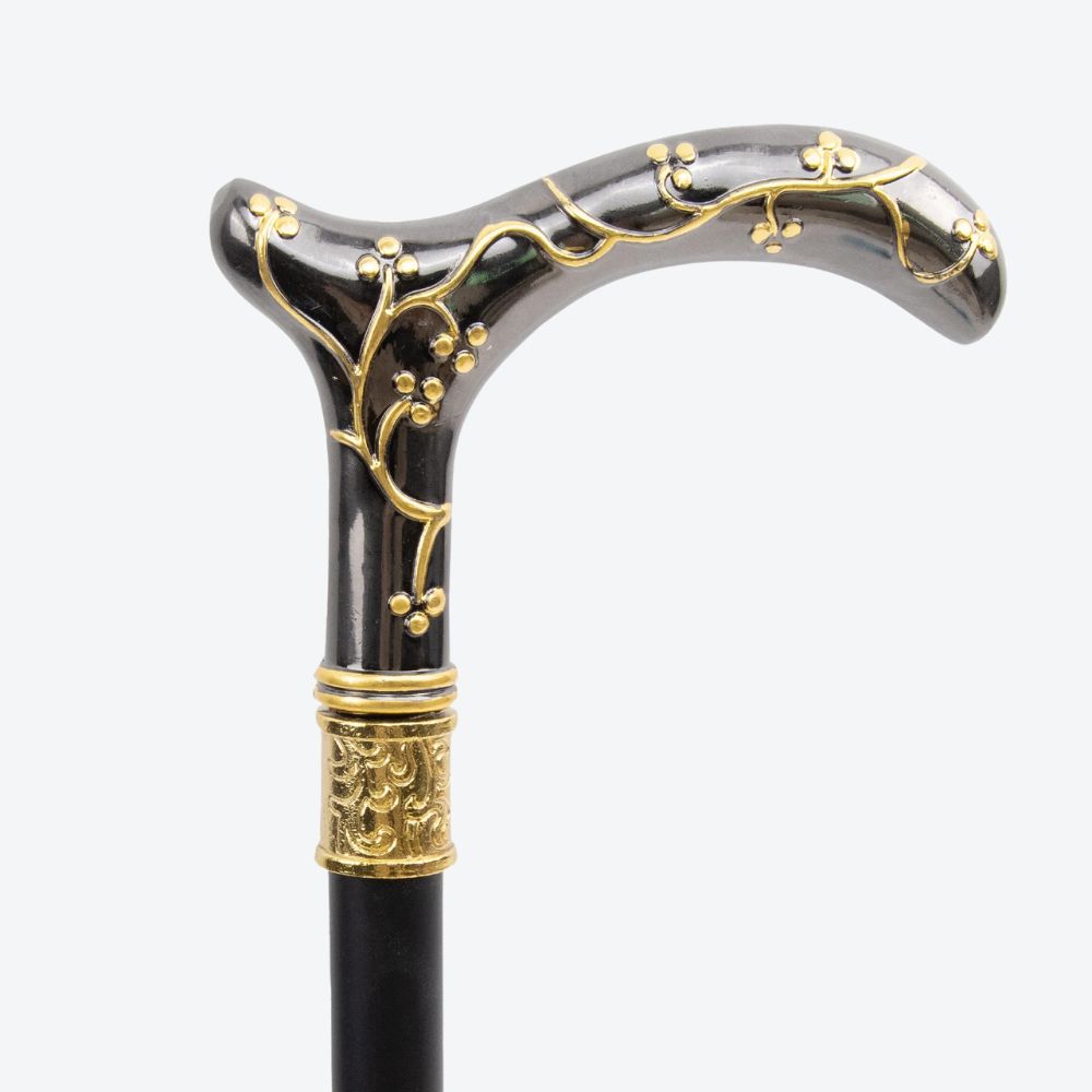 Women's Metallic Plum Blossom Cane, Black/Gold. Bastoni