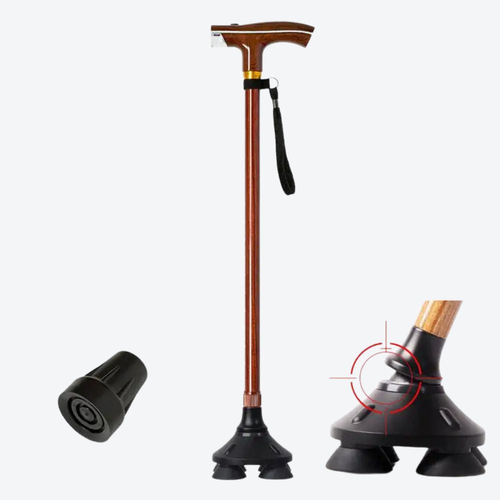 Bastoni Wine Wooden Style Metal Cane with LED Flashlight