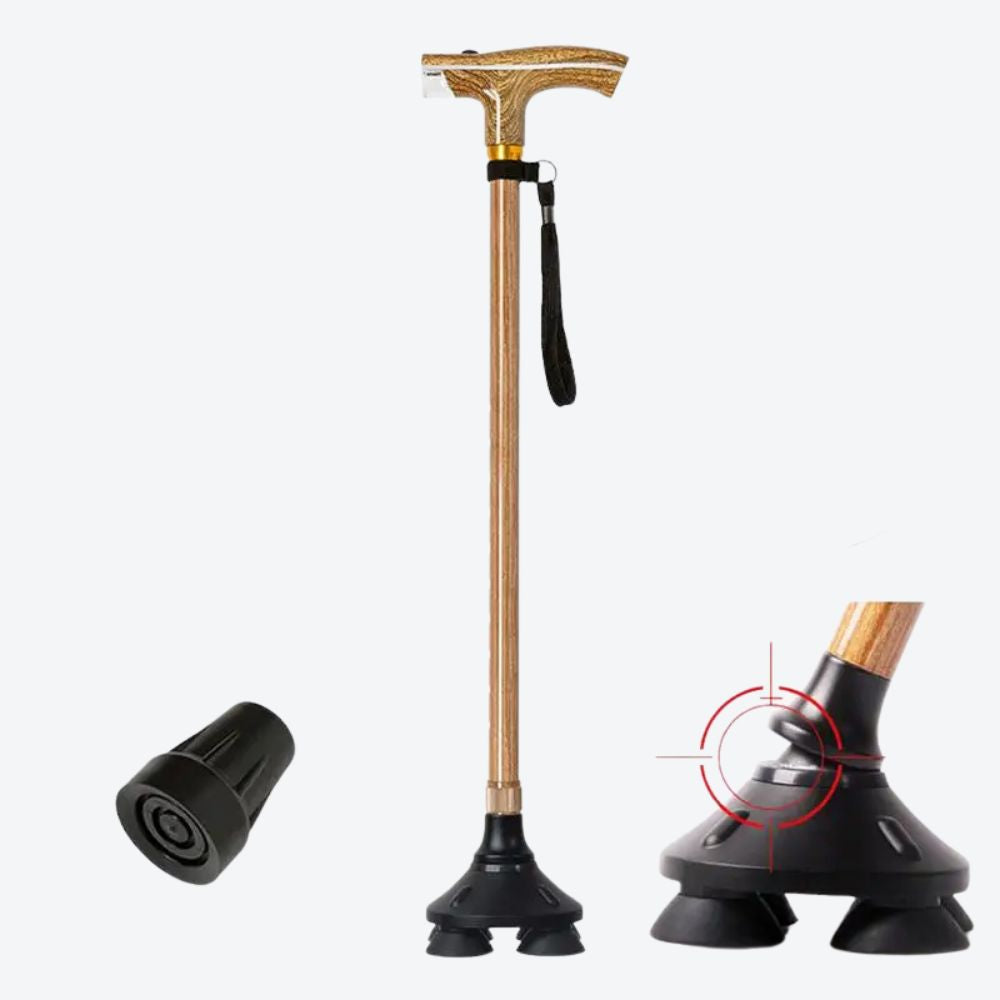 Bastoni Wine Wooden Style Metal Cane with LED Flashlight